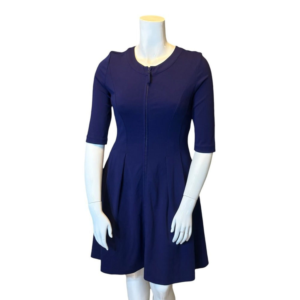 Pink Tartan Aubergine Fit & Flare Zip-Front Dress with Pockets, M